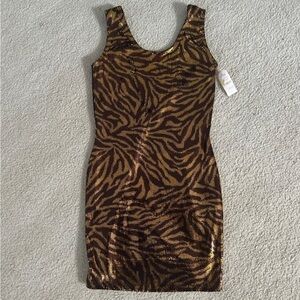 NWT gold sequin zebra mini dress